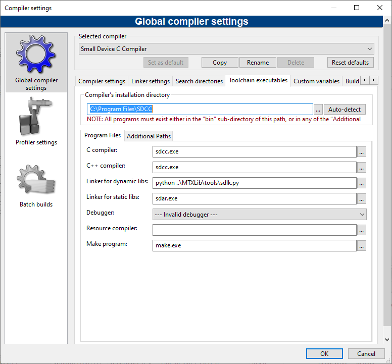 Edit linker executable